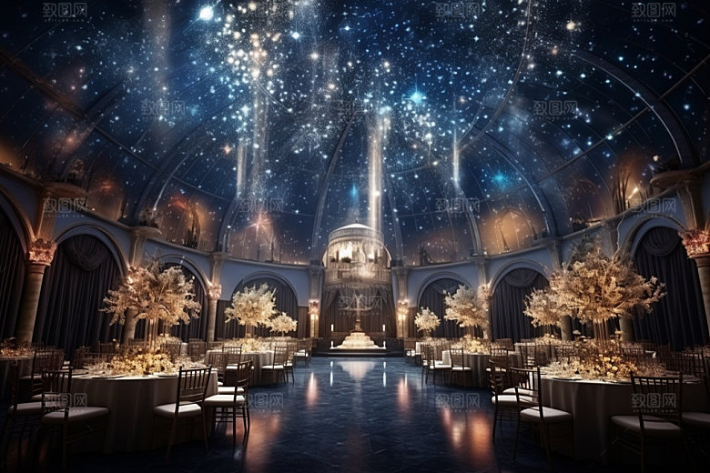 星空婚礼唯美酒店场景效果图