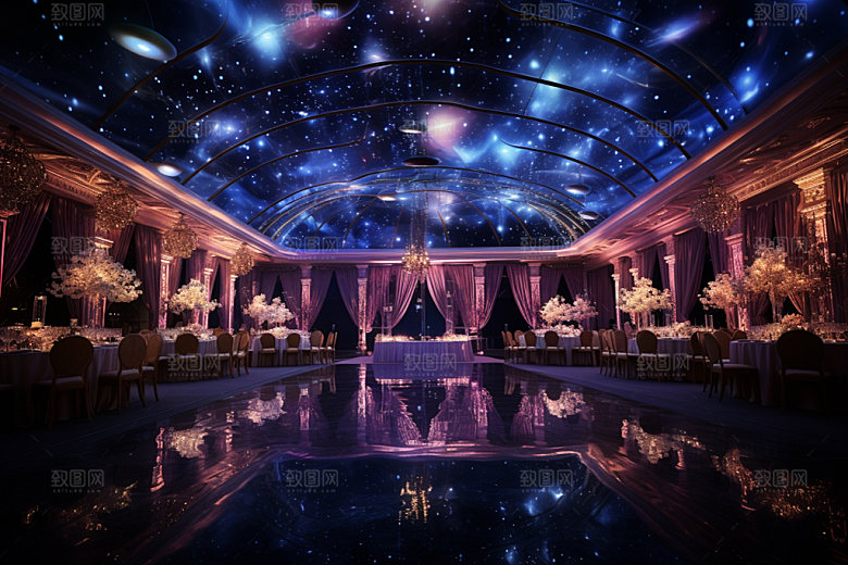 星空婚礼浪漫酒店场景效果图