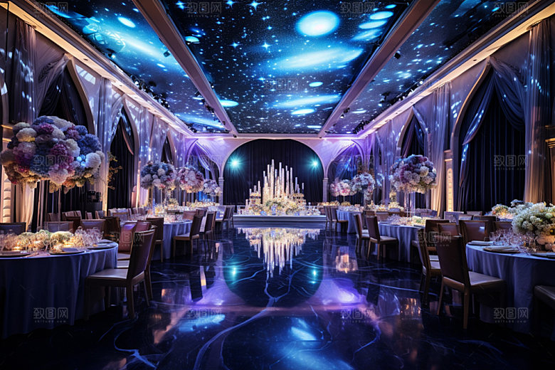星空婚礼唯美酒店场景效果图