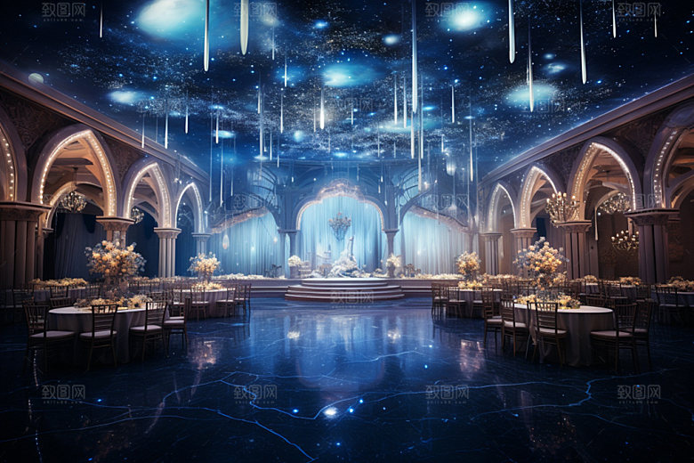 星空婚礼布置酒店场景效果图
