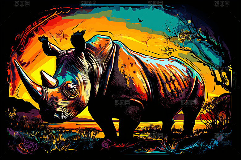犀牛环保动物插画