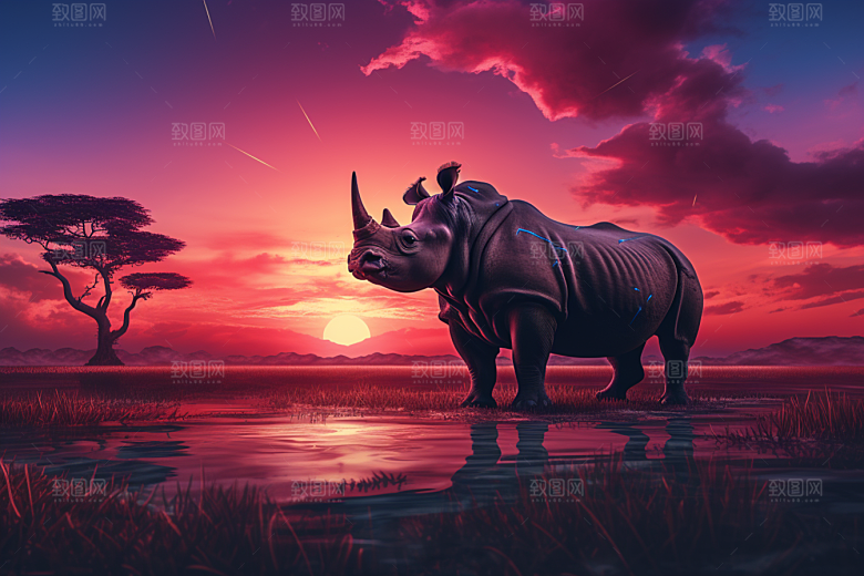 犀牛环保生态插画