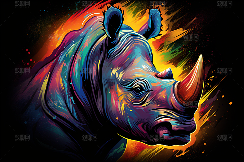 犀牛自然生态插画