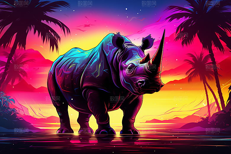 犀牛自然动物插画