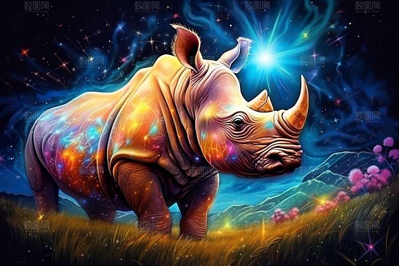 犀牛动物自然插画
