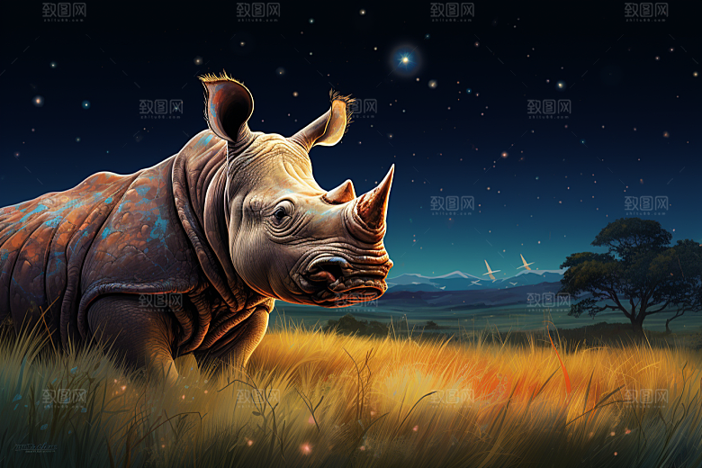 犀牛动物保护动物插画