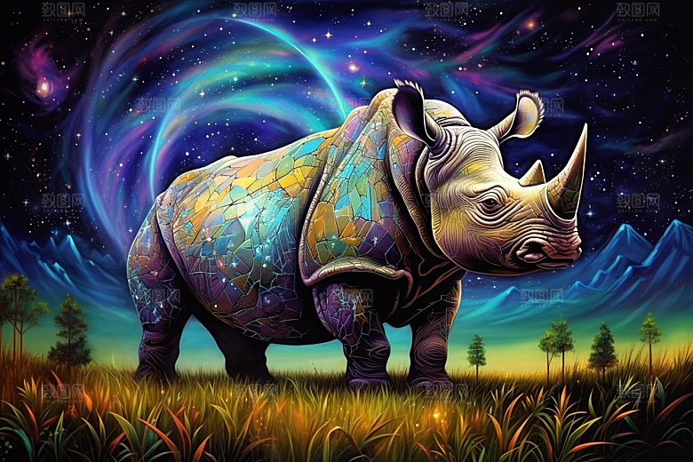 犀牛生态自然插画