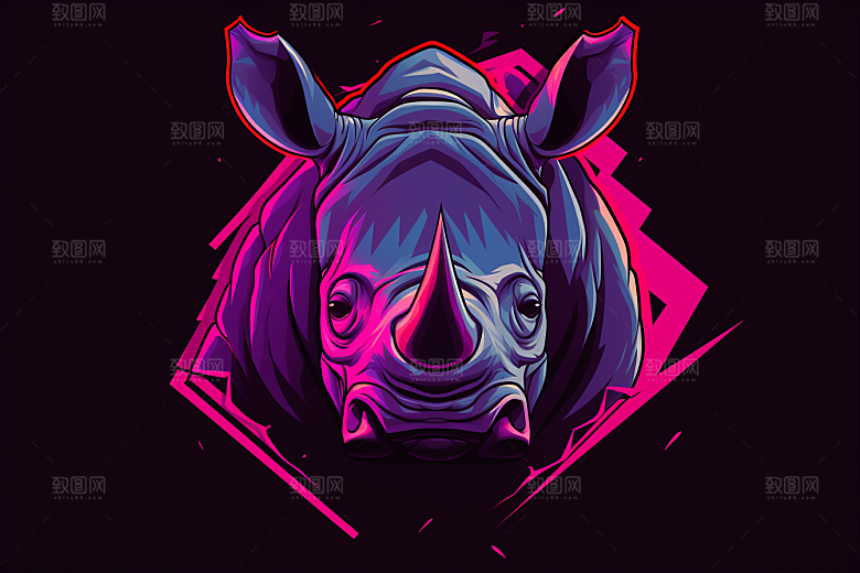 犀牛保护动物动物插画