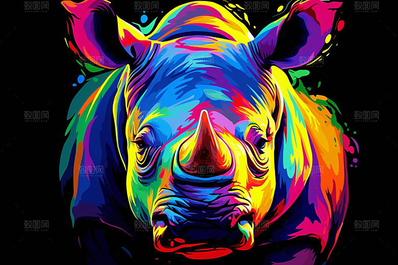 犀牛自然保护动物插画