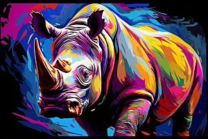 犀牛涂鸦活化石插画