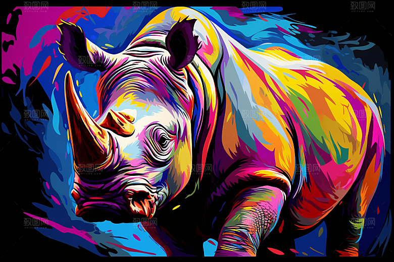 犀牛涂鸦活化石插画