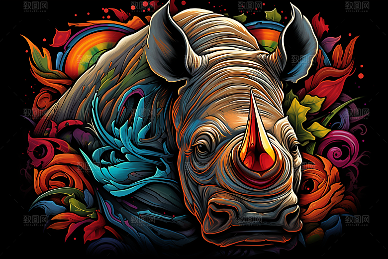 犀牛生态动物插画