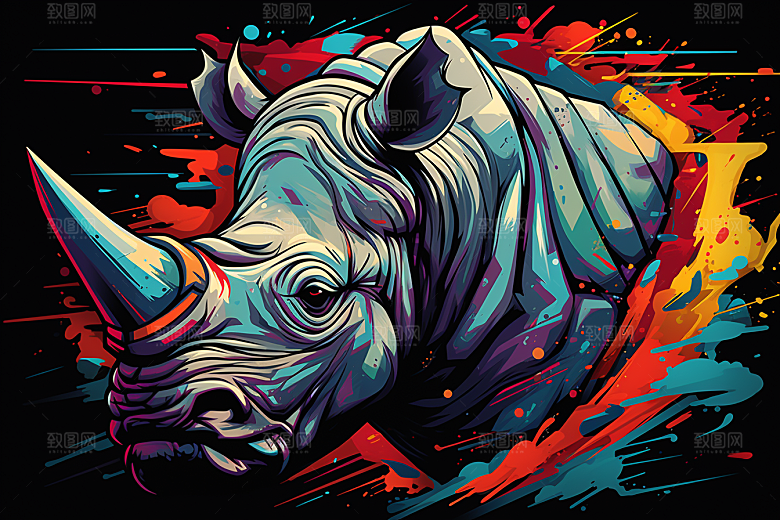 犀牛生态动物插画