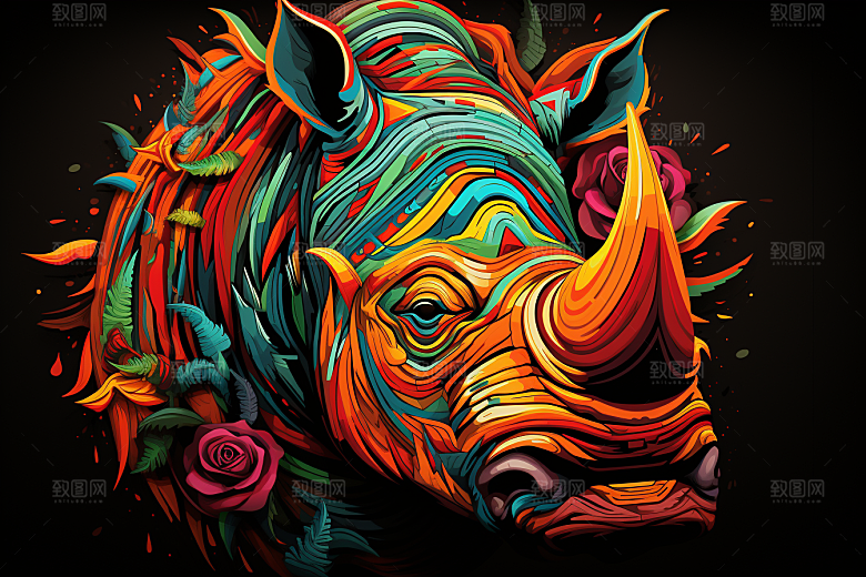 犀牛活化石动物插画