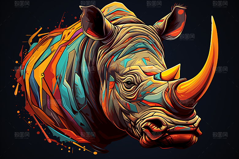 犀牛活化石环保插画