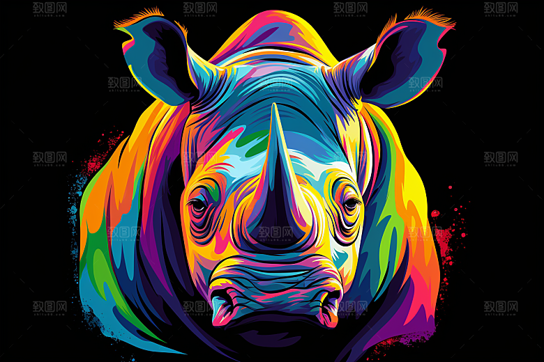犀牛环保活化石插画