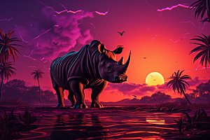 犀牛生态动物插画