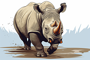 犀牛涂鸦环保插画