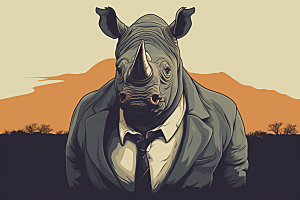 犀牛保护动物动物插画
