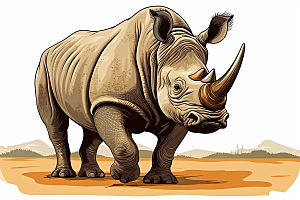犀牛活化石动物插画