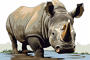 犀牛动物活化石插画