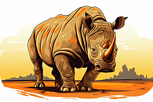 犀牛生态动物插画