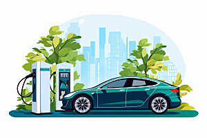 新能源绿色电车插画
