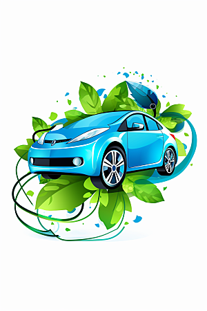 新能源电车绿色插画