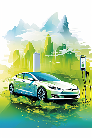 新能源电车清洁能源插画