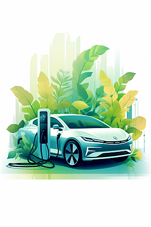 新能源电车环保插画