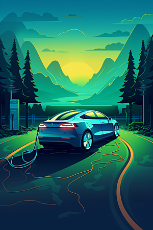 新能源环保电车插画