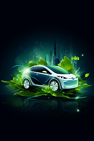 新能源元素电车插画