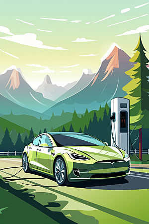 新能源电车元素插画