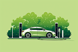 新能源电车绿色插画