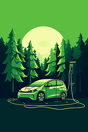 新能源可持续发展电车插画