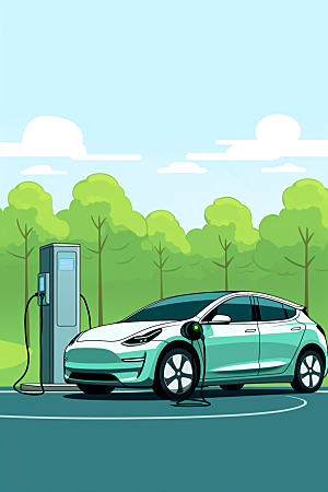 新能源清洁能源电车插画