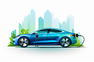 新能源绿色电车插画