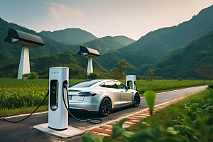 新能源汽车充电清洁能源环保摄影图