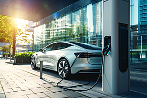 新能源汽车充电室外清洁能源摄影图