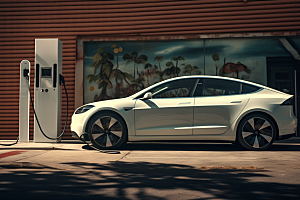 新能源汽车充电室外环保摄影图