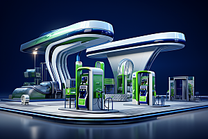 新能源充电站未来感绿色出行效果图
