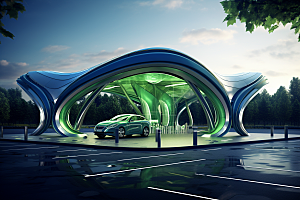 新能源充电站绿色出行科技感效果图