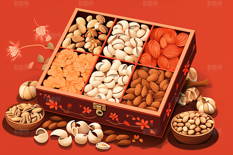 坚果礼盒零食炒货插画