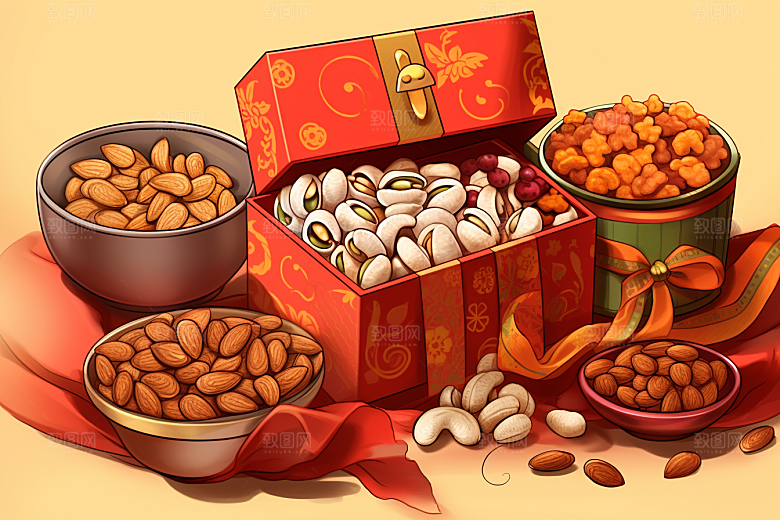 坚果礼盒高清美味插画