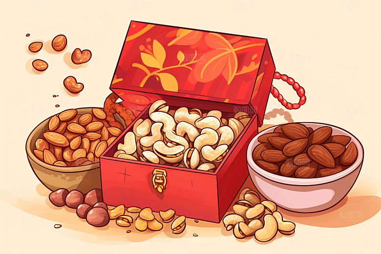 坚果礼盒干果过年插画