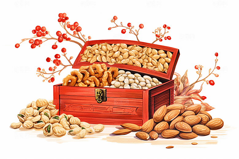 坚果礼盒干货炒货插画