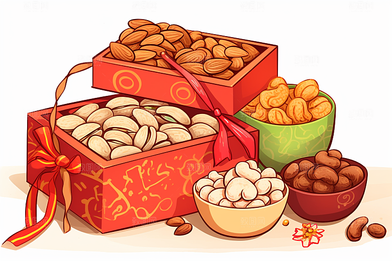 坚果礼盒美味年货礼盒插画