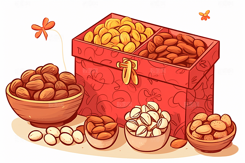 坚果礼盒手绘美味插画