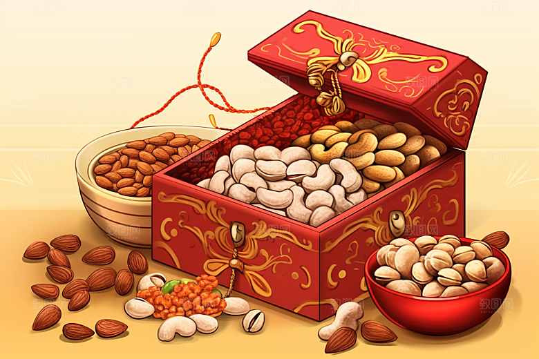坚果礼盒干货新年插画