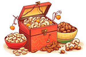 坚果礼盒手绘美食插画